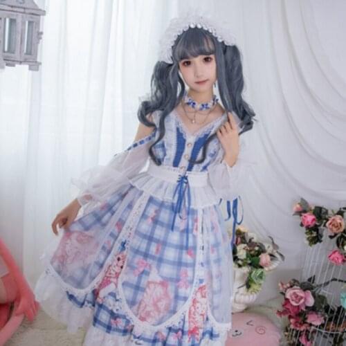 Princess tea party sweet lolita dress vintage lace bowknot cute printing victorian dress kawaii girl gothic lolita op loli cos