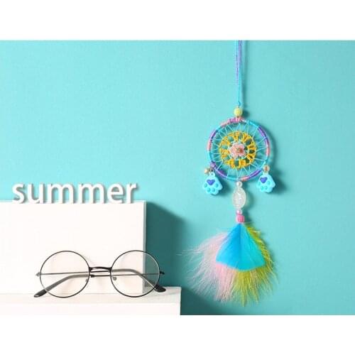 Cute Feather Crafts Dream Catcher Colorful Wind Chimes Handmade Dreamcatcher Net for Wall Hanging Home Decoration