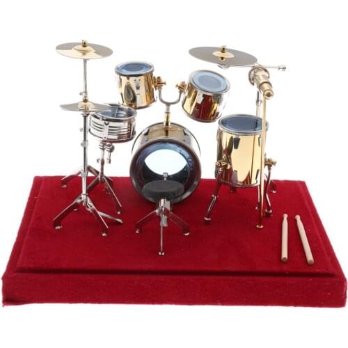 Miniature Copper Drum Set Model Musical Instrument Collectibles for Desk
