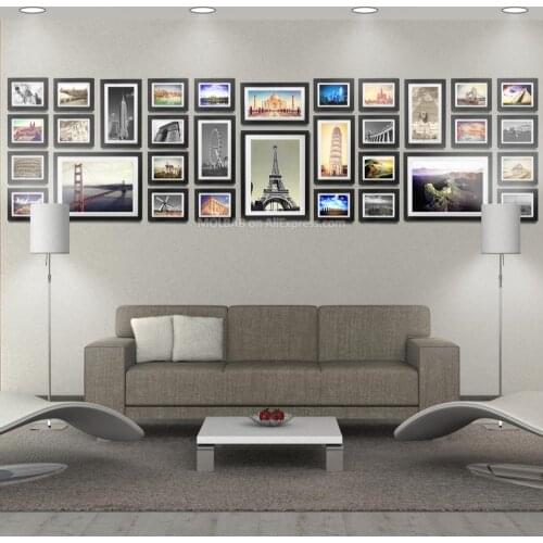 MOLBAB Large Wood Photo Frame Gallery Wall 32PCS/Set Modern Flat Moulding Border Wooden Picture Frames With Mounts Home Decor