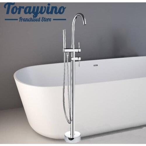 Bathtub shower set Floor Stand Tub Tap Dual Handles Chrome Brass Floor Mounted miscelatore vasca bagno Shower Mixer Faucet