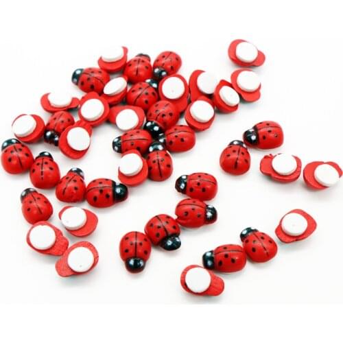 20PCS Wooden Ladybird Ladybug Sticker DIY Craft Self-adhesive Children Kids Painted Adhesive Back Home Party Holiday Decoration