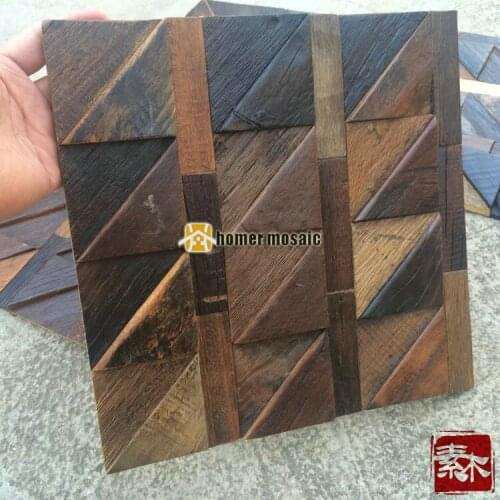 Natural ship wood 3d ancient old boat wooden mosaic tiles wall decoration materials EHWM1002 for backsplash kitchen wall