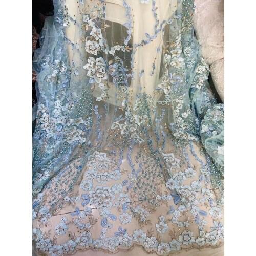 Nigerian Embroidery Lace Wedding Dress Fabrics with beads S-566833 Beautiful Embroidered Tulle Mesh Lace Materi
