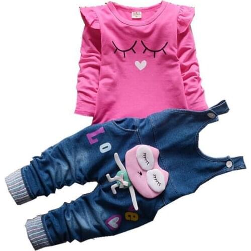 New Spring Autumn Baby Girls Clothes Children Cotton T Shirt Overalls 2 Piece Set Toddler Fashion Costume Infant Kids Tracksuits