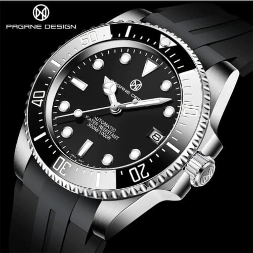 PAGRNE DESIGN Automatic Mens Wristwatches 300M Waterproof Mechanical Watches Top Brand Ceramic Bezel Sapphire Glass Watch NH35