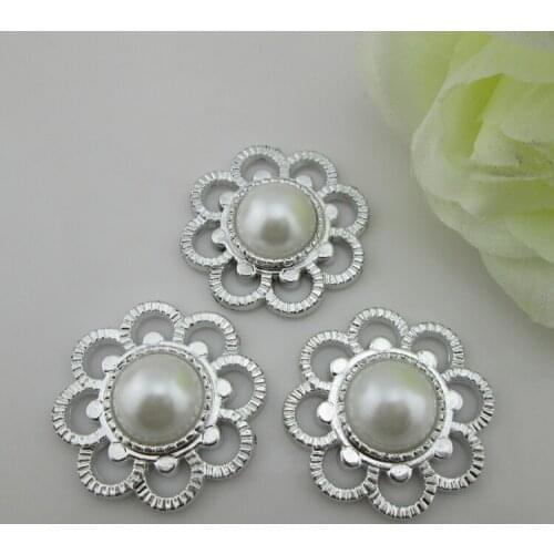 PB20 35mm)20pcs Ivory Pearl Rhinestone Crystal Buckle Plastic Button For Craft