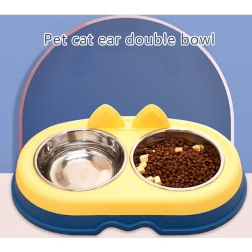 Pet Cat Dog Stainless Steel Double Bowl Of Food Garland