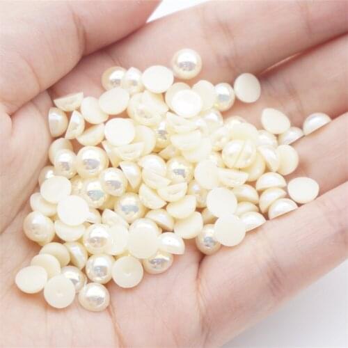 1000/500pcs 2-5mm and Mixed Size Champagne AB Glue on ABS Imitation Half Round Pearls Resin Flatback Beads Craft Jewelry Making