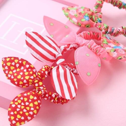Hair Band Cute Polka Dot Bow Elastic hairbands Rabbit Ears Headband Girl Ring Scrunchy Kids Ponytail Holder Hair Accessories