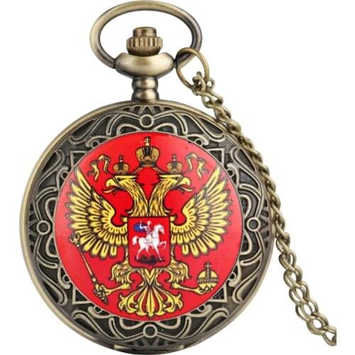 Russian Double-headed Eagle National Emblem Dome Commemorative Badge Design Quartz Pocket Watch Art Collections for Men Women