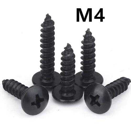 100pcs/lot M4x8/10/12/16/40mm TA Carbon Steel With Black Phillips Truss Head (cross Recessed Mushroom Head) Self Tapping Screws