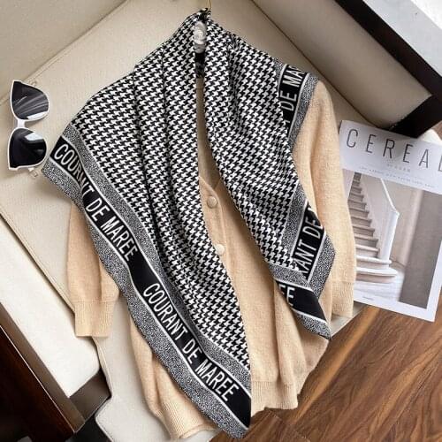 Silk Scarf Women Korean New Thousand Bird Style Fashion 90 Square Scarf Female Silk Like Gauze Long Cape Hair with Binding Bag