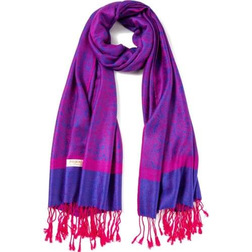 Pashimina Silk Paisley Scarf Women Winter Jacquard Warp Spring Autumn Shawl Large Soft Cashmere Hijab Comfortable Blue Fuchsia