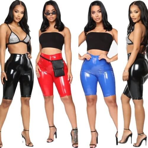 Shiny Casual Exotic Multi-color Wild Short Elastic Summer Shorts for women PU Leather Shorts PVC Latex Shorts Streetwear Women