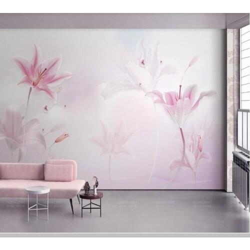 Papel de parede Pink lily flower cloud modern 3d wallpaper,living room TV walll bedroom bathroom wall papers home decor mural
