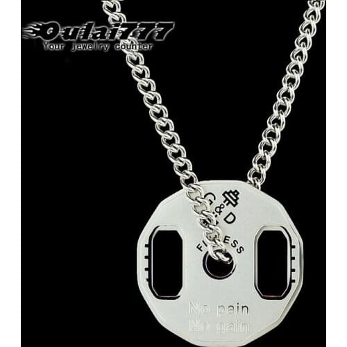 Sports male accessories stainless steel Barbell piece 2020 necklaces mens Barbell Pendant Male gold chains Necklace Pendant