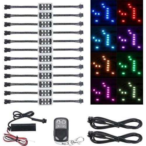 1set 12pcs Motorcycle LED Light RGB Neon Scooter Accessories Wireless Remote Waterproof Moto Atmosphere Light Strip Lamp Kit