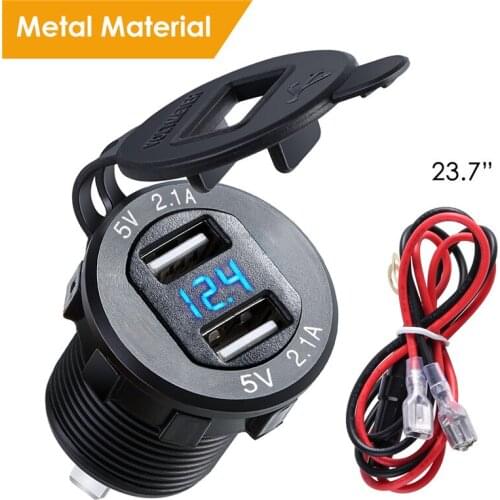 SOONHUA Aluminum Alloy IC Protection Intelligent Car Charger 4.2A Dual USB Waterproof Charger With LED Voltmeter Display For Car