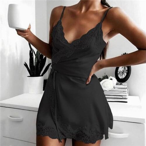 WomenS Nightdress Ladies Sling Nightdress Sleeveless Lace Female Nightgown Stretch Satin Pajamas Elegant Swimsuit 2021 Summer