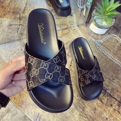 Thick Bottom Slippers Women Platform Sandals ZAR Shoes 2021 Luxury Summer Fashion Letter Woman Beach Slippers Chaussure Femme