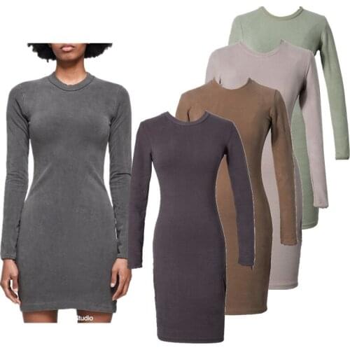 FNOCE 2020 autumn womens dresses sexy fashion casaul elegant solid long sleeve o-neck tight slim high stretch mini dress