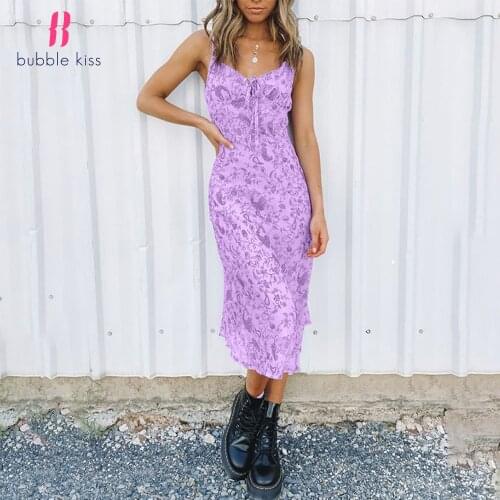 2020 Fashion Womens Summer V-Neck Sexy Printing Midi Dresses Back Lacing Straps Backless Bohemian Casual Holiday Party Dress