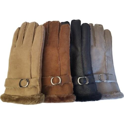 Winter Motorcycle Gloves Mens Warm Fashion Riding Wristbands Driving Faux Fur Work Outdoor Riding Cotton Gloves Bicycle Mittens