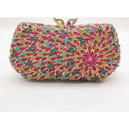 Gold/Red/Blue Color Crystal Diamonds Clutch Bags Bridal Purse Rhinestone Evening Bags Clutches Women Hollow Out Wedding Handbags