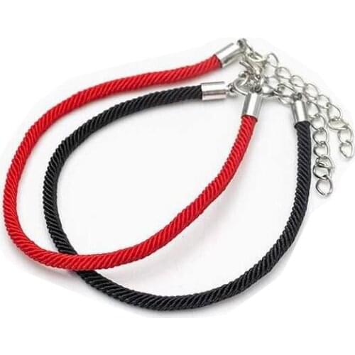 10Pcs 3mm*19.5cm Braided Line Red Rope Bracelet + lobster clasp + metal chain DIY Handmade Jewelry Accessories Female Men Gift