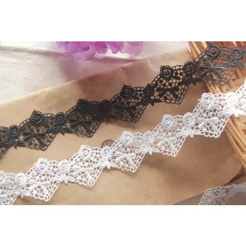 10Yds Lace Ribbon Black White Rose Flower Fabric Polyester Garment Accessories Clothes Accessories Water Soluble Trimmings 4cm
