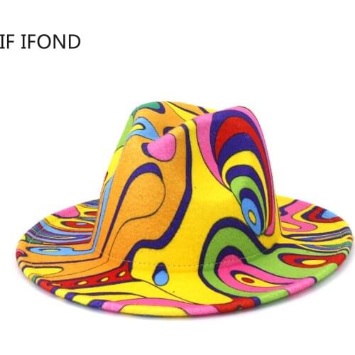 2021 Felt Fedora Hat Street Fashion Graffiti Women Men Wool Wide Brim Jazz Hat Halloween Clown Top Sombrero Cap