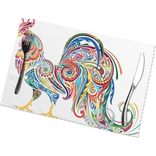 6 Pcs Placemat Table Mat Abstract Rooster Zentangle Chicken Farmyard For Tables Heat-insulation Linen Kitchen Dining Pads