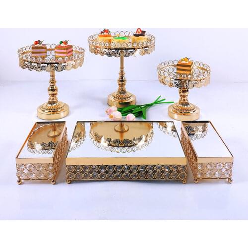 6pcs Crystal Metal Cake Stand Set Acrylic Mirror Cupcake Decorations Dessert Pedestal Wedding Party Display Tray