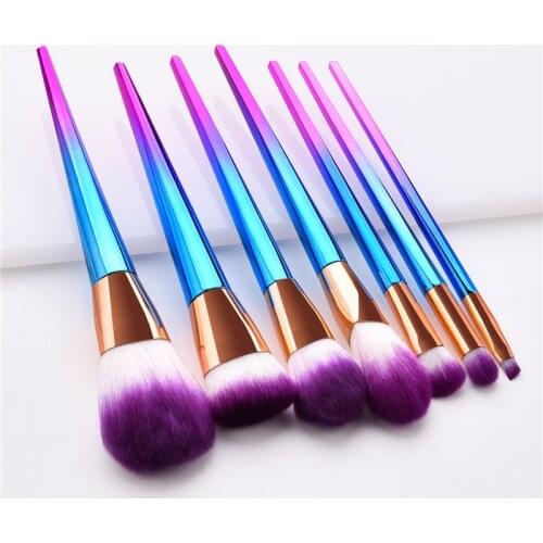 7pcs Rainbow Handle Makeup Brushes Set for Foundation Powder Blush EyeShadow Lip Brush Beauty Make up brushes Tools T07061