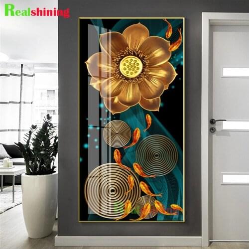 Chinese style abstract golden lotus fish 5d Diamond Painting square Round Drill large Diy Diamond Embroidery Cross Stitch N1616