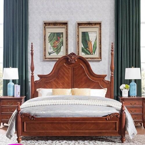 American Solid Wood Bed 1.5 Meters Home Simple European Style Light Luxury Master Bedroom Double Bed Wedding Bed Queen Bed