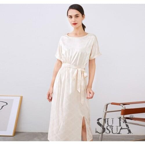 White Geometric Floral Silk Dresses Women Natural Silk 2021 Summer Long Casual Sexy Office Work Daily Dress Plus Size Slim Fit A