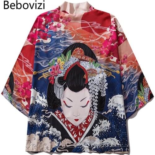 Bebovizi Brand 2019 Man Casual Clothes Japan Style Thin Kimono Men Japanese Summer Streetwear Ukiyo E Print Robe Jacket