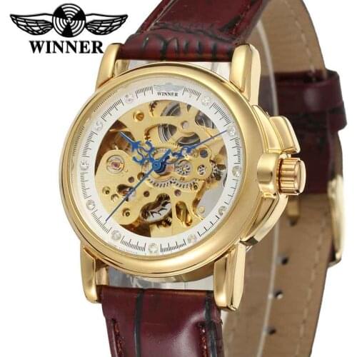 WINNER Top Brand Luxury Women Watch Leather Ladies Clock Automatic Mechanical Watches Classic Skeleton Female Clocks 0169C