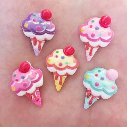 Resin Lovely 3D Colorful Ice Cream Flat Back Stone Home Decor Appliques 100pcs DIY Wedding Scrapbook Craft OW02