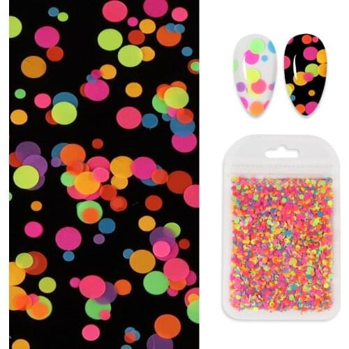 Neon Phosphor Pigment Flakes Fluorescent Nail Glitter Round Spots 1/2/3mm Manicure Decoration Nail Art Sequin Pigment Paillettes