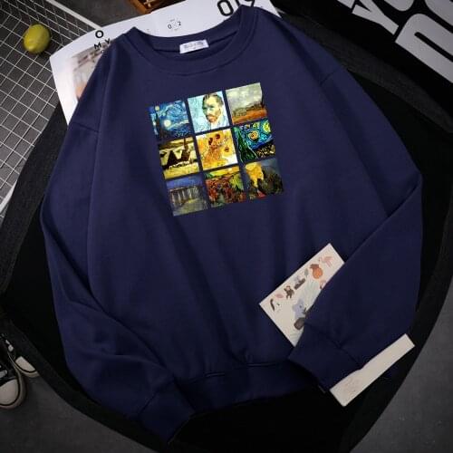 World famous painting Sanskrit Van Gogh Printing Hoodies Male Casual Loose Hoodie Street Soft Sweatshirts Autumn Warm Tracksuit
