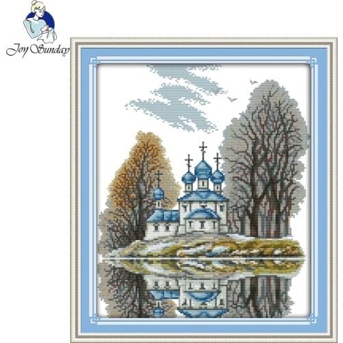 Joy Sunday Blue Castle Counted Cross Stitch 14CT Cross Stitch Sets Wholesale Cartoon Cross-stitch Kits Embroidery Needlework