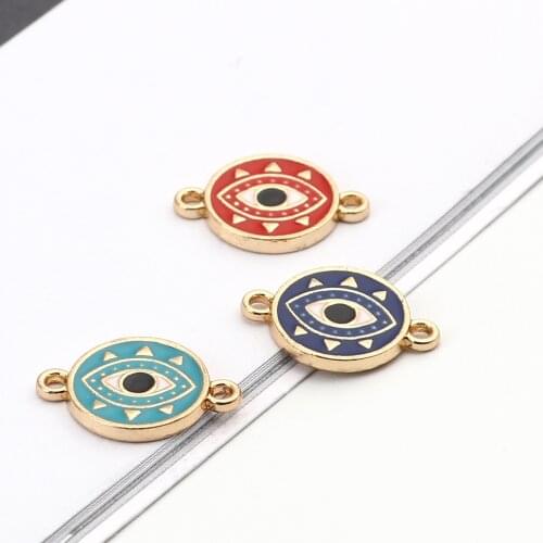 10PCs Evil Eye Series Connectors For Jewelry Making Findings Zinc Based Alloy Round Gold Color Dark Blue Enamel 19mm x 13mm