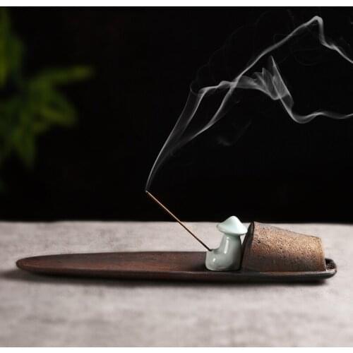 Creative Ceramic Boat Old Men Fishing Incense Stick Burner Chinese Ancient Censer Home Decor A leaf boat Incense Burners