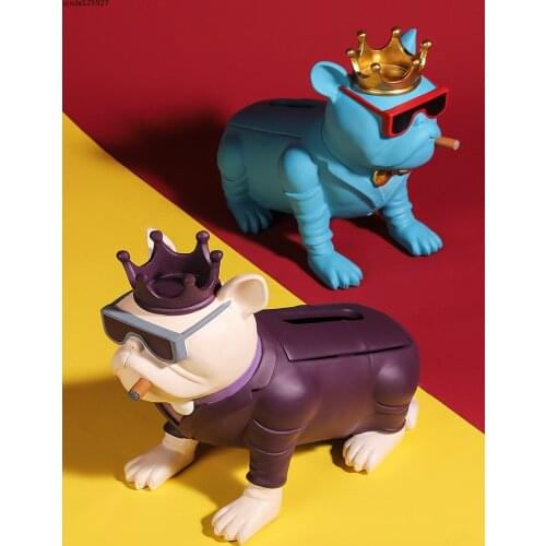 Creative Resin Animal Tissue Box Sculpture Abstract Art Color Sunglasses Dog Tissue Box Removable Birthday Gift Home Decoration