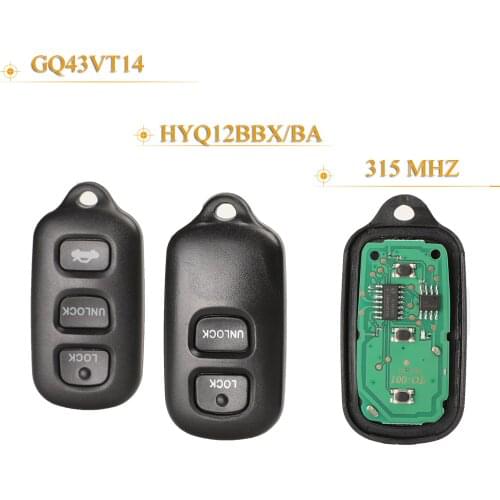 Kutery 10pcs 3/4 Buttons Smart Remote Car Key Fob 315MHZ For Toyota Camry Solara Corolla Matrix 1999-2007 GQ43VT14 HYQ12BBX/BA