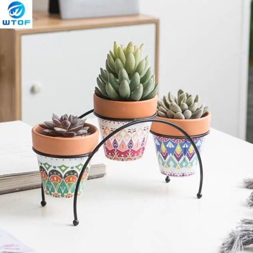 Fleshy Flower Pot Set Combination Nordic Style Retro with Shelf Plant Flower Pot Farm Decoration Metal Art for Garden Flower Pot