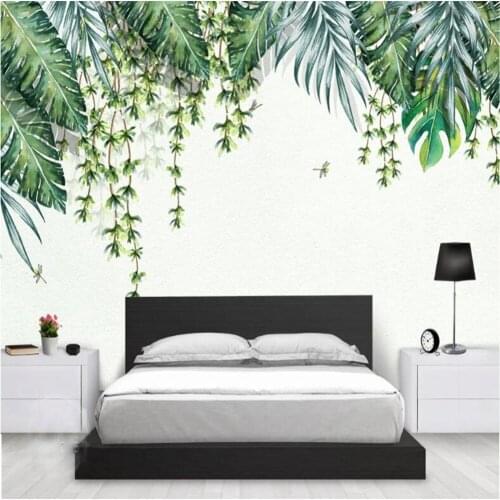 Milofi custom wall paper large mural Nordic simple tropical small fresh green plant living room TV background wall